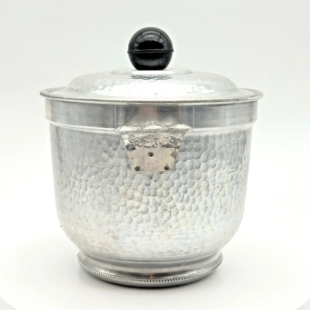 Vintage Mid Century Hammered Aluminum Ice Bucket Made In Italy